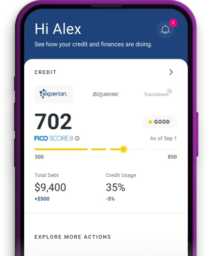 Graphic phone screen with credit score and report.