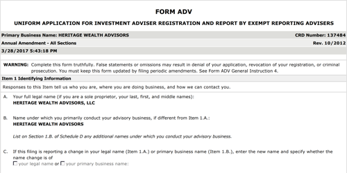 An image of a Form ADV.