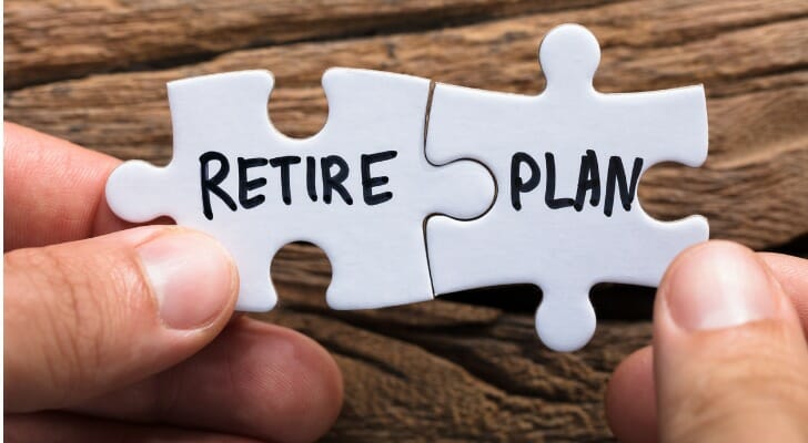 Puzzle pieces labeled "retire" and "plan" fitting together.