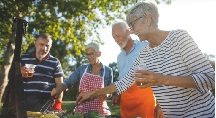 A family having a cookout.