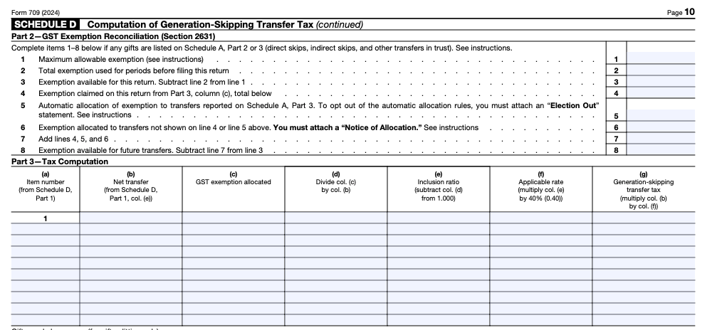 Use Part II to calculate your tax and apply your lifetime exemption, keeping in mind that doing so reduces what you can pass on tax-free later.